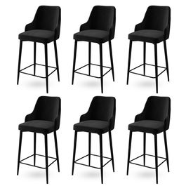 Set scaune de bar 6 piese, Charlotte, Enox, Metal, Negru
