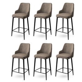 Set scaune de bar 6 piese, Charlotte, Enox, Metal, Cappuccino / Negru