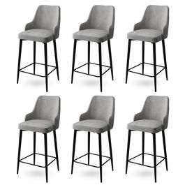 Set scaune de bar 6 piese, Charlotte, Enox, Metal, Gri/Negru