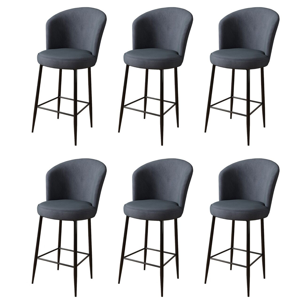 Set scaune de bar 6 piese, Charlotte, Fora, Metal, Antracit / Negru