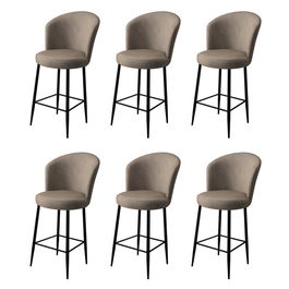 Set scaune de bar 6 piese, Charlotte, Fora, Metal, Cappuccino / Negru