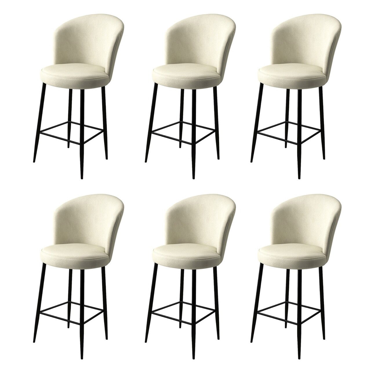 Set scaune de bar 6 piese, Charlotte, Fora, Metal, Crem/Negru