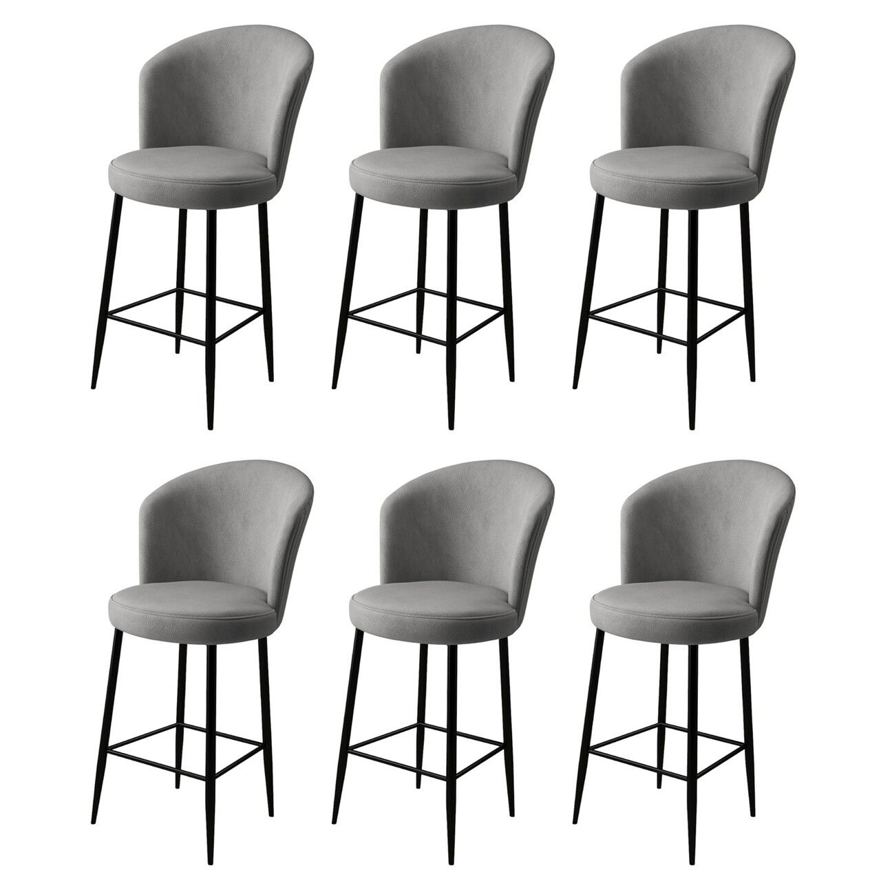 Set scaune de bar 6 piese, Charlotte, Fora, Metal, Gri/Negru