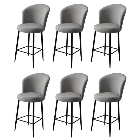 Set scaune de bar 6 piese, Charlotte, Fora, Metal, Gri/Negru