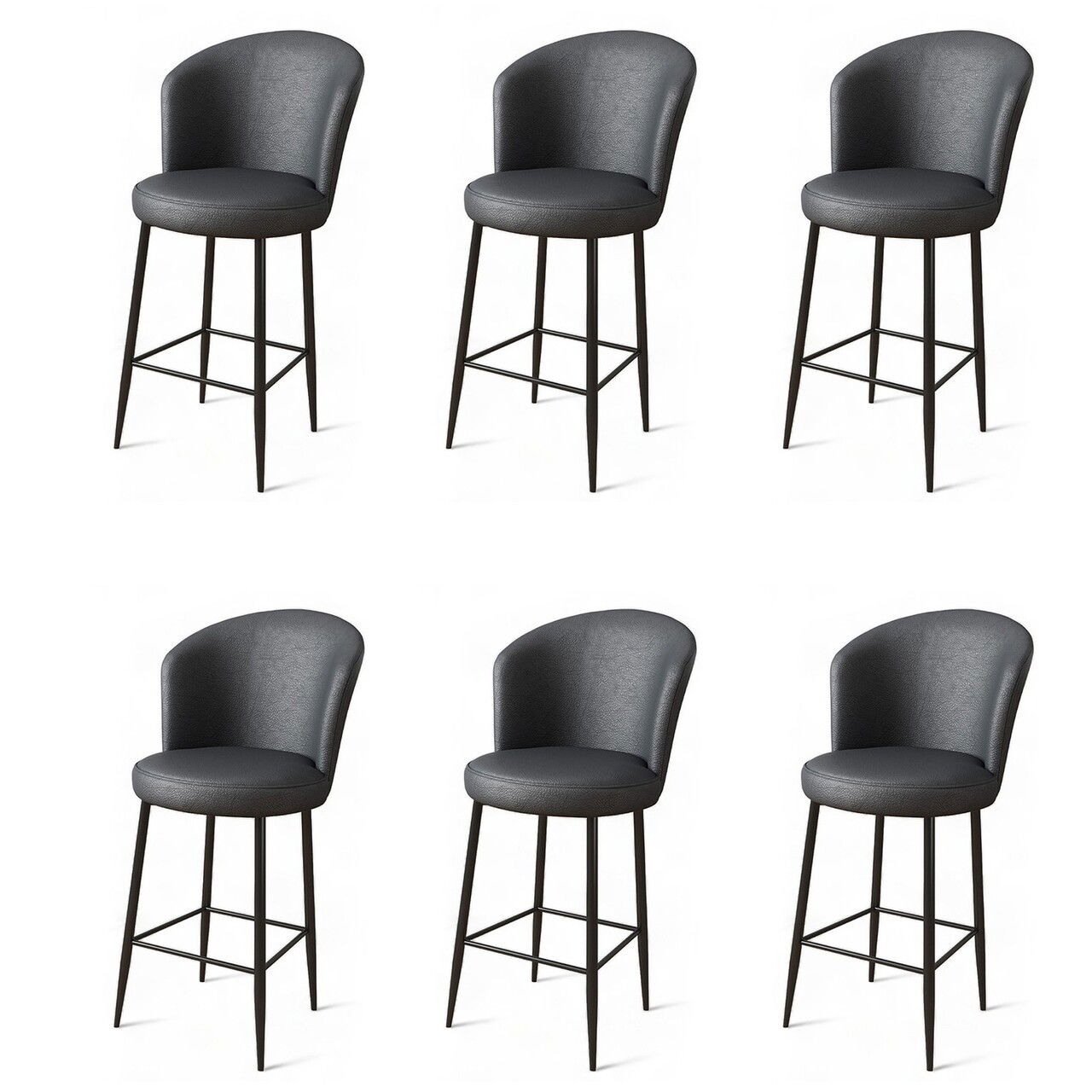 Set scaune de bar 6 piese, Charlotte, Uras, Metal, Antracit / Negru
