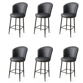 Set scaune de bar 6 piese, Charlotte, Uras, Metal, Antracit / Negru