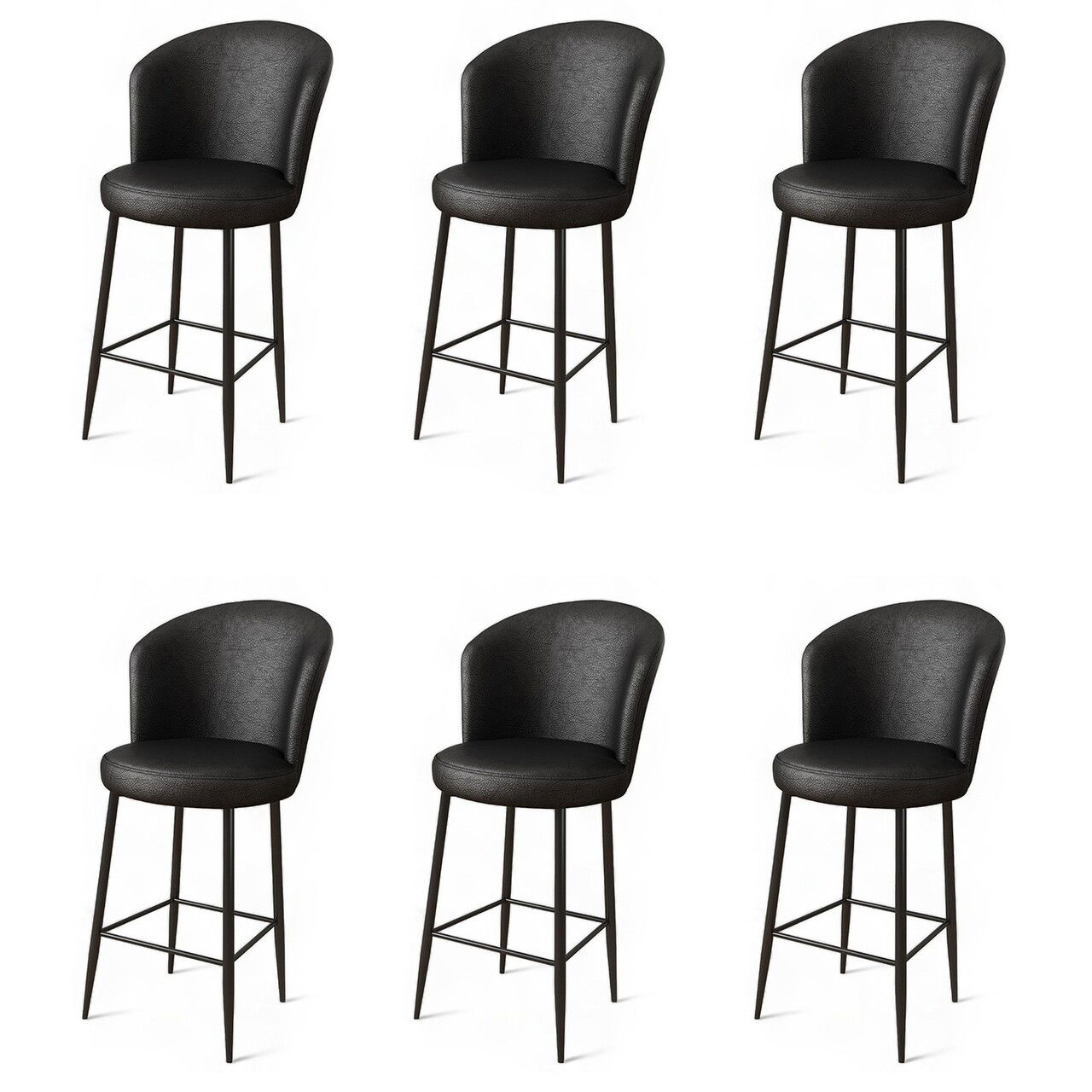 Set scaune de bar 6 piese, Charlotte, Uras, Metal, Negru