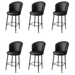 Set scaune de bar 6 piese, Charlotte, Uras, Metal, Negru