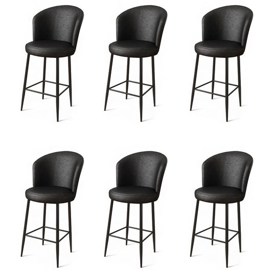 Set scaune de bar 6 piese, Charlotte, Uras, Metal, Negru