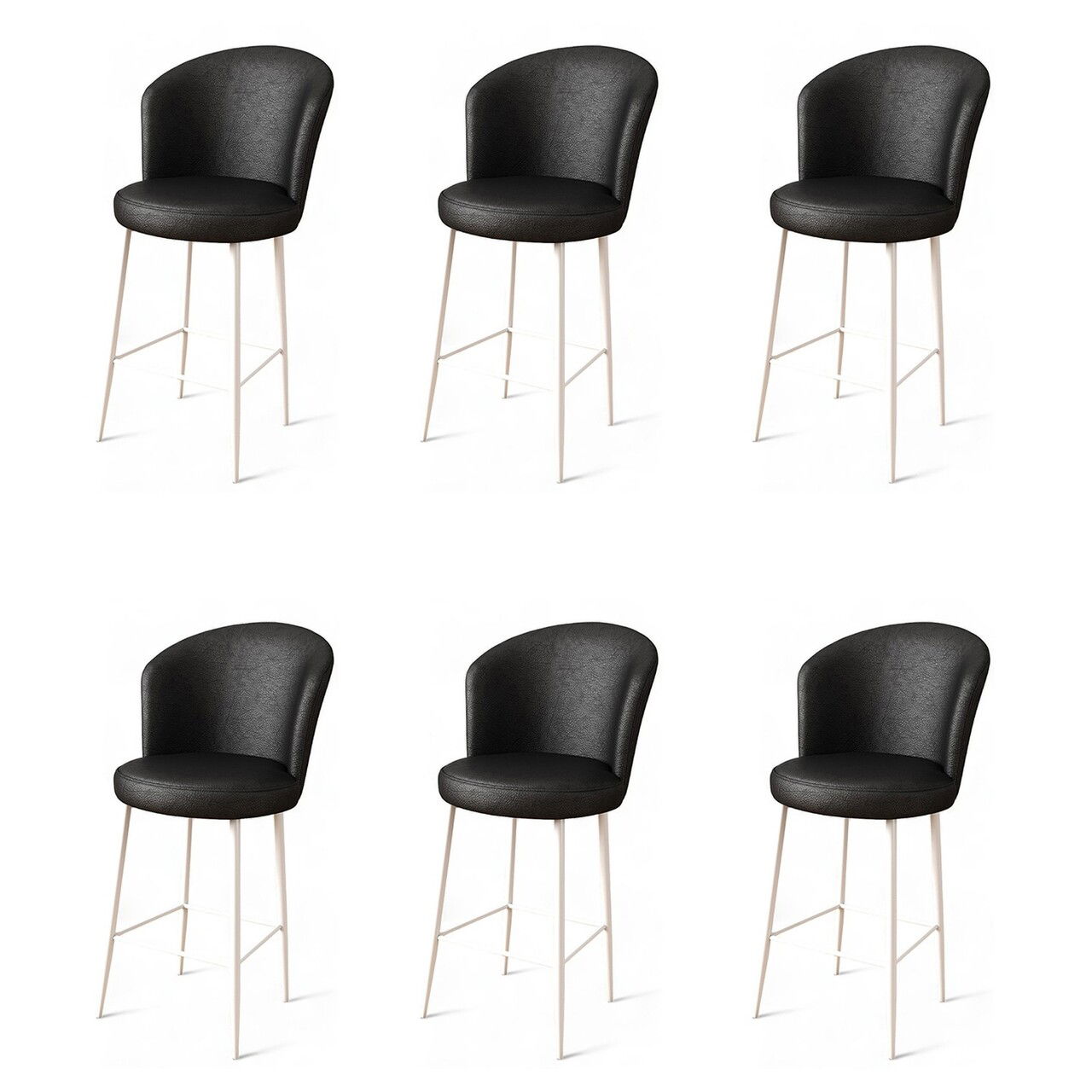 Set scaune de bar 6 piese, Charlotte, Uras, Metal, Alb/Negru