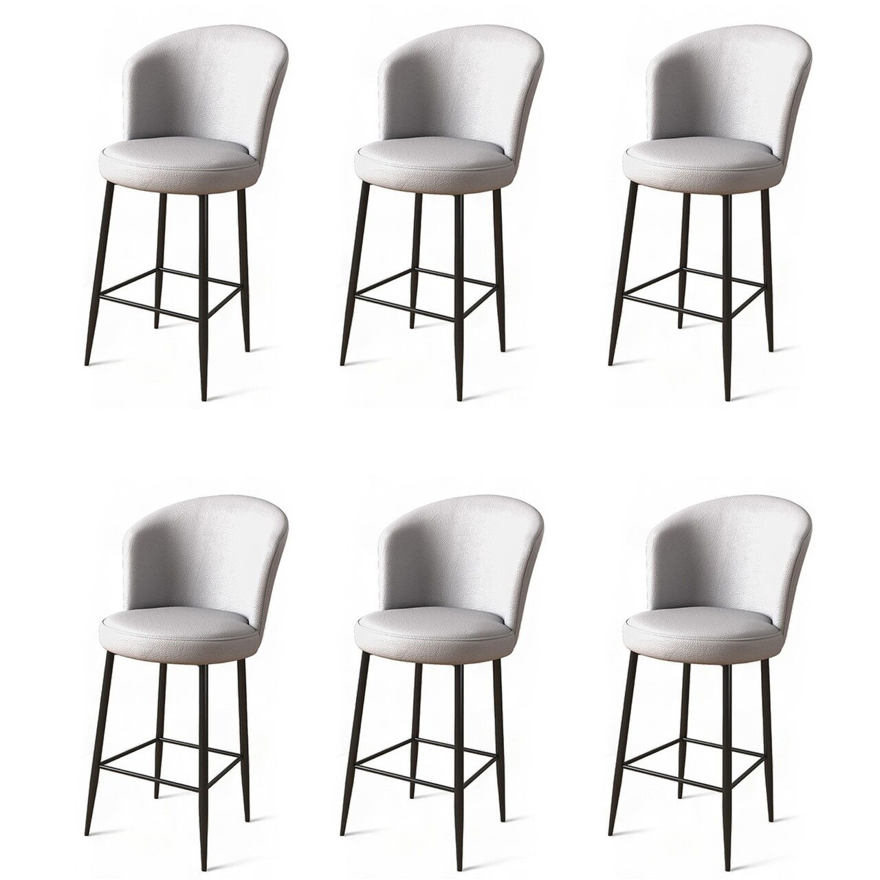 Set scaune de bar 6 piese, Charlotte, Uras, Metal, Gri/Negru