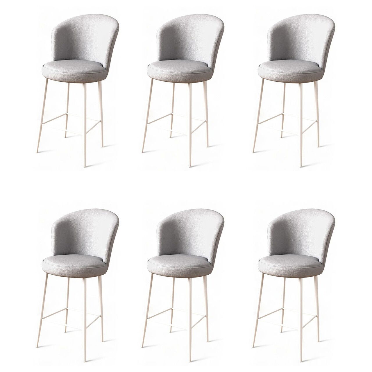 Set scaune de bar 6 piese, Charlotte, Uras, Metal, Gri/Alb