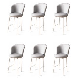 Set scaune de bar 6 piese, Charlotte, Uras, Metal, Gri/Alb