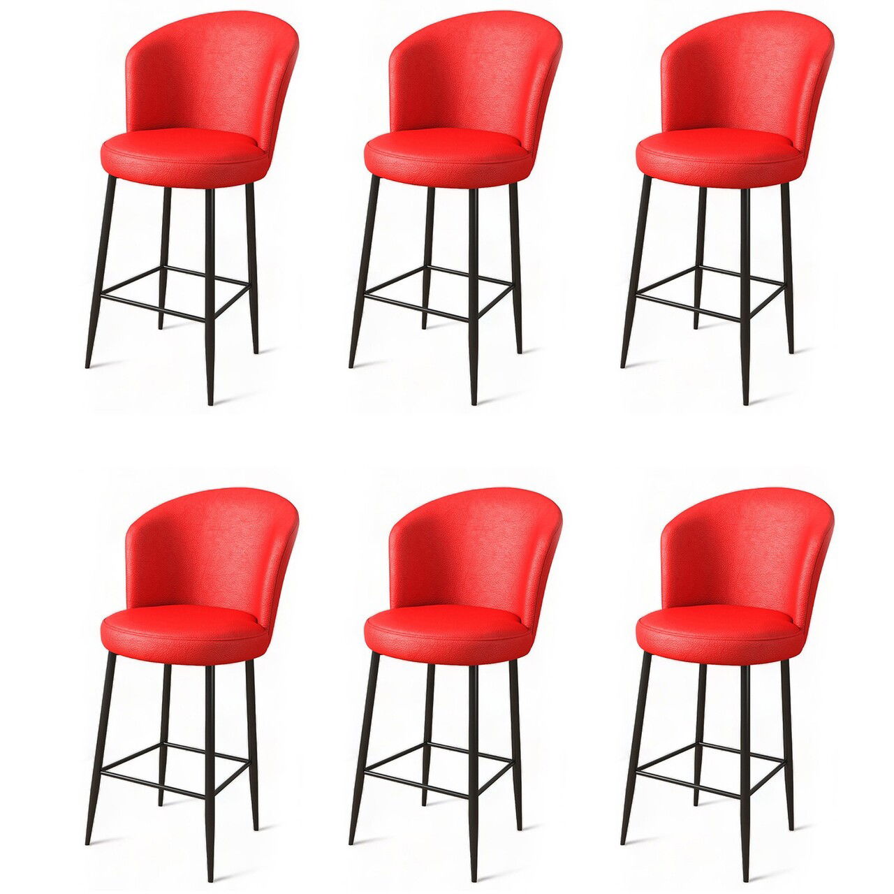 Set scaune de bar 6 piese, Charlotte, Uras, Metal, Roșu/Negru