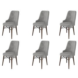 Set scaune 6 piese, Charlotte, Pare, Metal, Gri/Maro