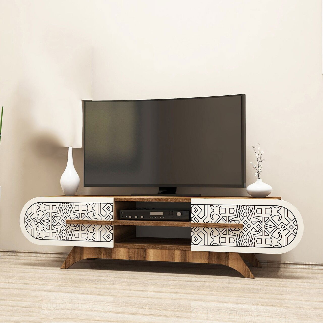 Comoda TV, Hommy Craft, Defne, 145x37x37 cm, PAL, Maro/Crem
