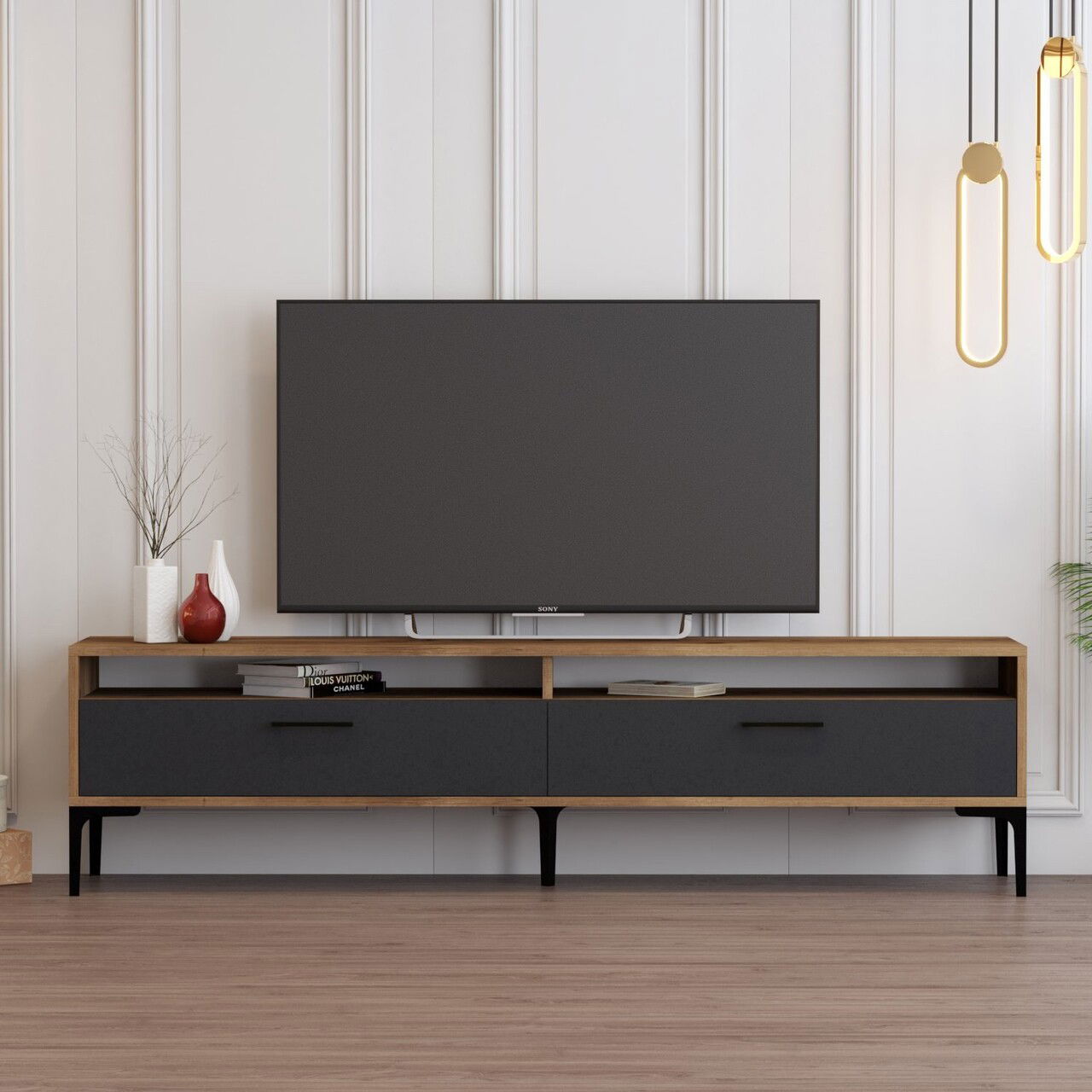 Comoda TV, Hommy Craft, Istanbul 2, 180x35x47 cm, PAL, Nuc / Antracit