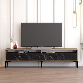 Comoda TV, Hommy Craft, Istanbul 2, 180x35x47 cm, PAL, Nuc / Marmură Neagră