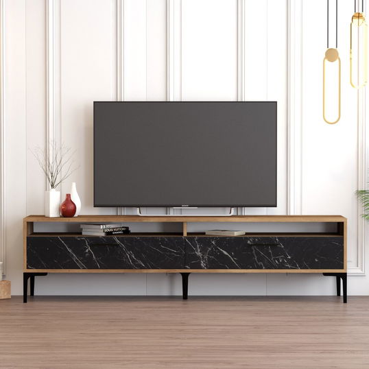 Comoda TV, Hommy Craft, Istanbul 2, 180x35x47 cm, PAL, Nuc / Marmură Neagră