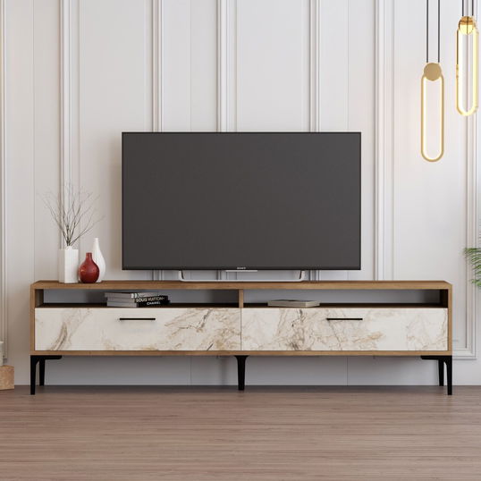 Comoda TV, Hommy Craft, Istanbul 2, 180x35x47 cm, PAL, Nuc / Marmură Albă