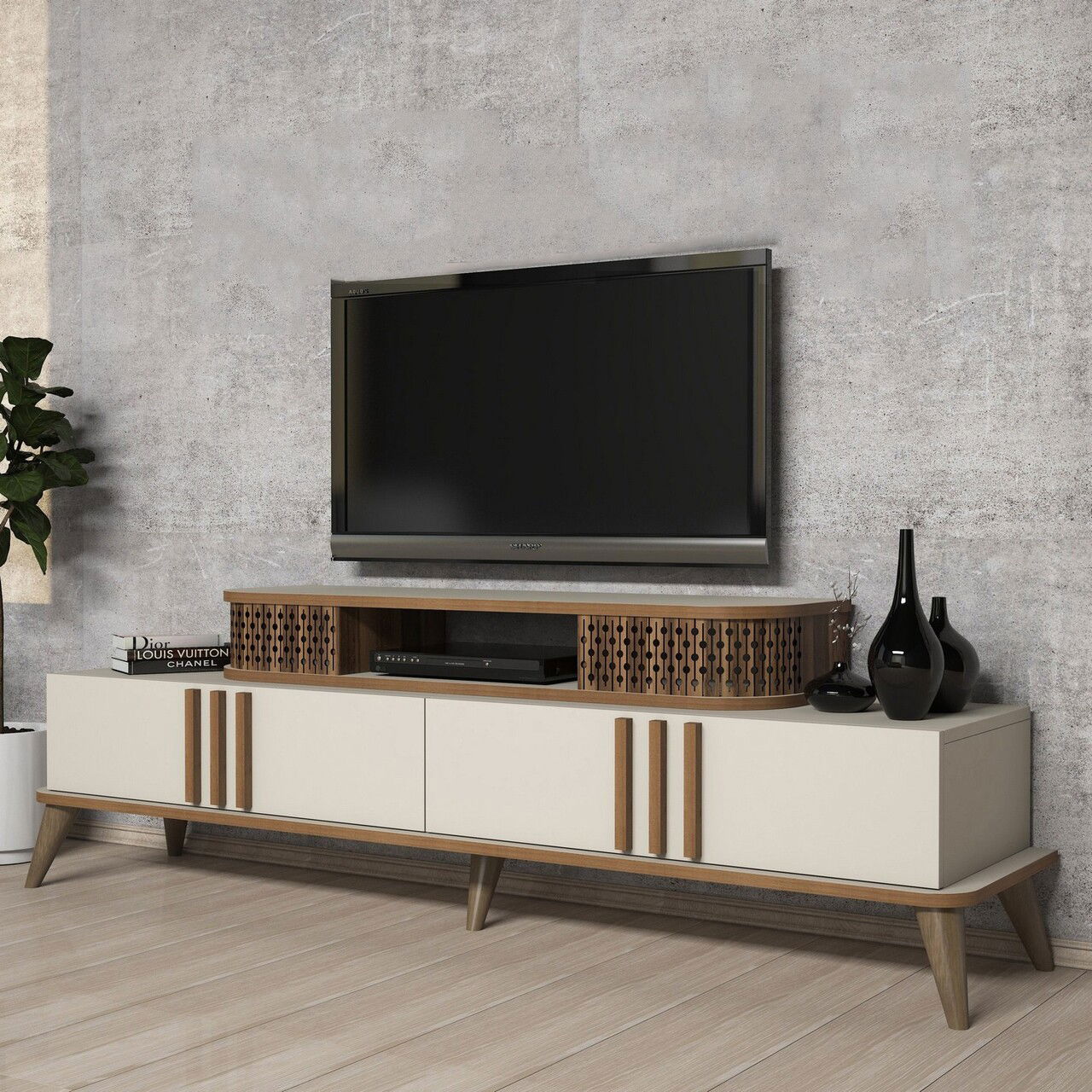 Comoda TV, Hommy Craft, Eylul, 168x39x51 cm, PAL, Crem