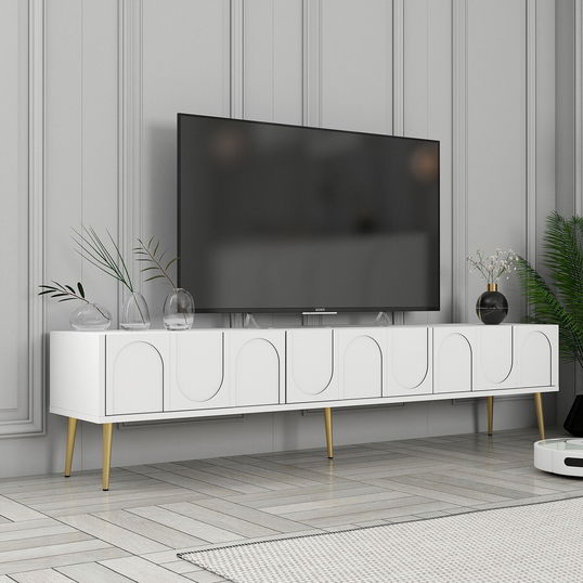 Comoda TV, Hommy Craft, Lyon 43, 180x43x35 cm, PAL, Alb/Auriu