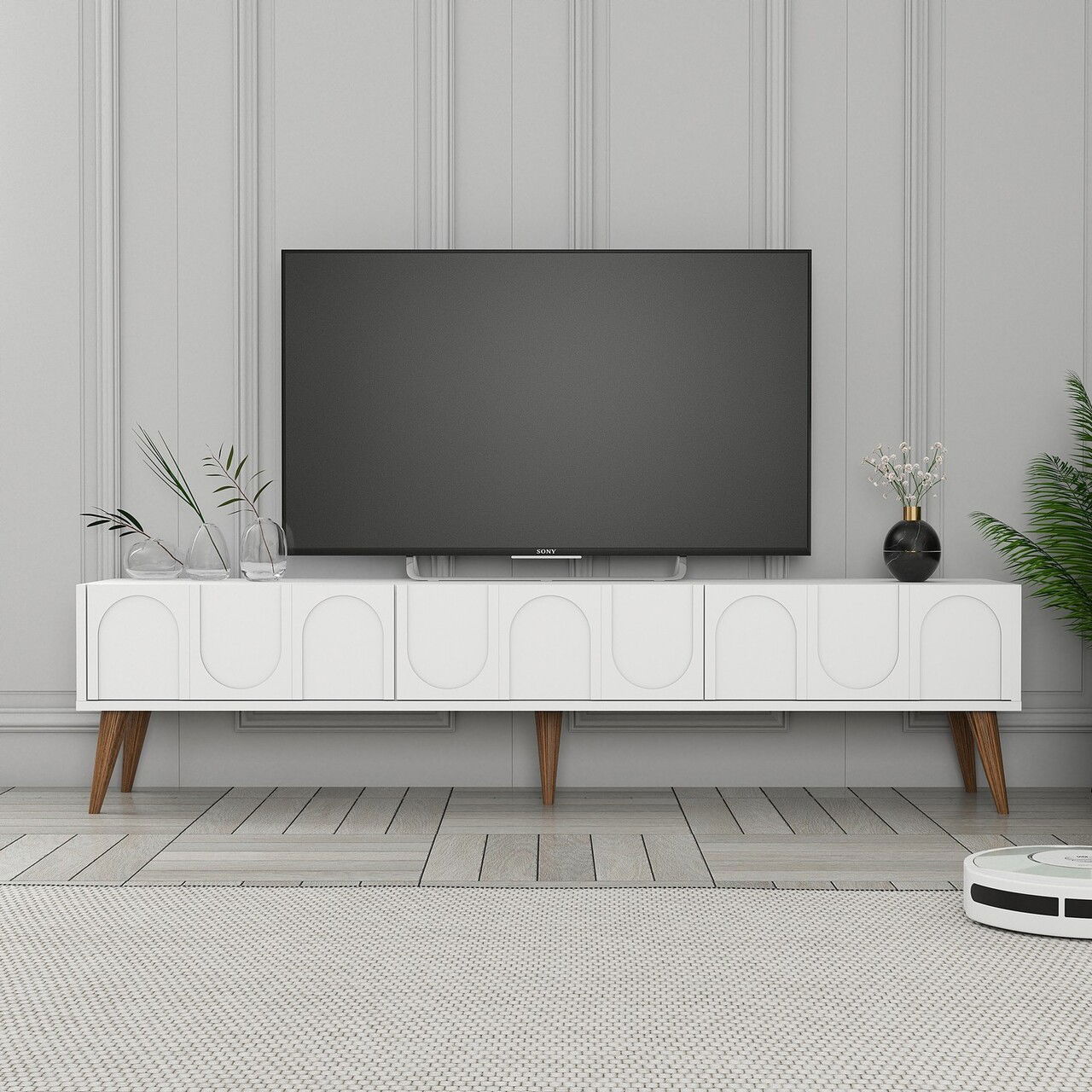 Comoda TV, Hommy Craft, Lyon 44, 180x44x35 cm, PAL, Alb/Maro