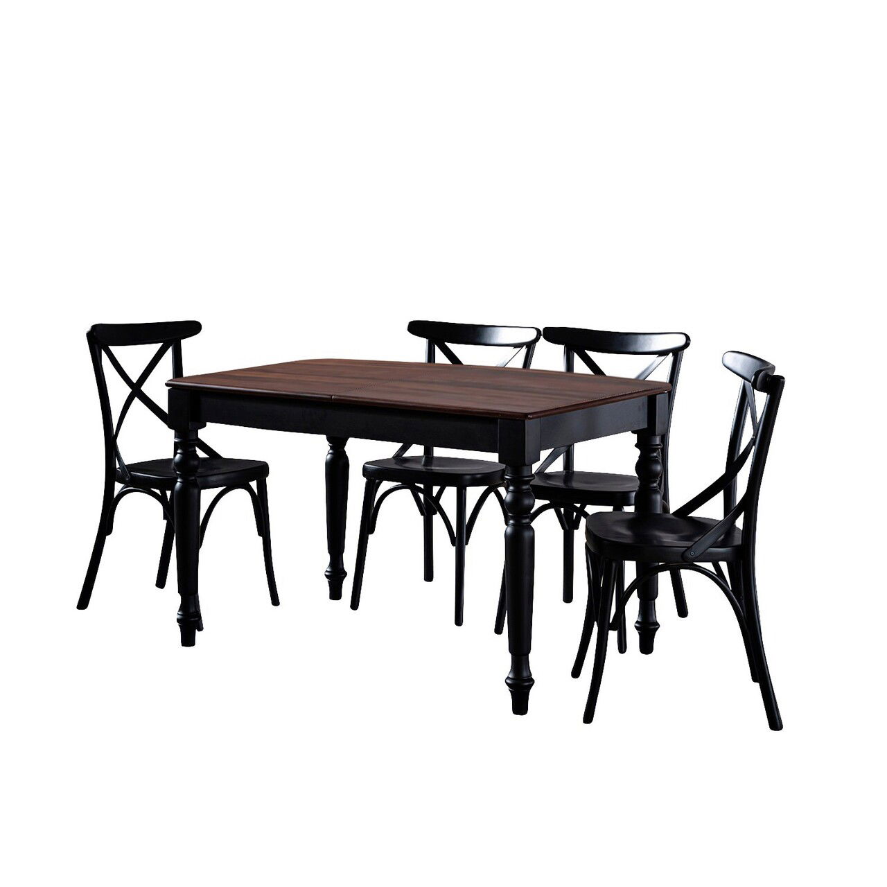 Set masa extensibila si 4 scaune, Fairfax, Albero16, Picioare masă: 100% lemn de fag, Nuc negru