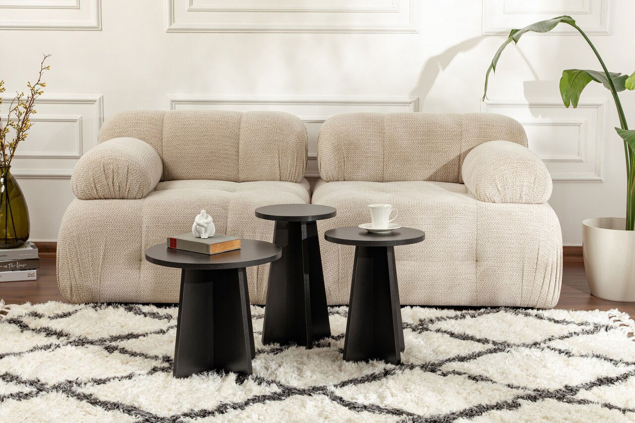 Set masute 3 piese, Nordure, Lume, PAL, Negru