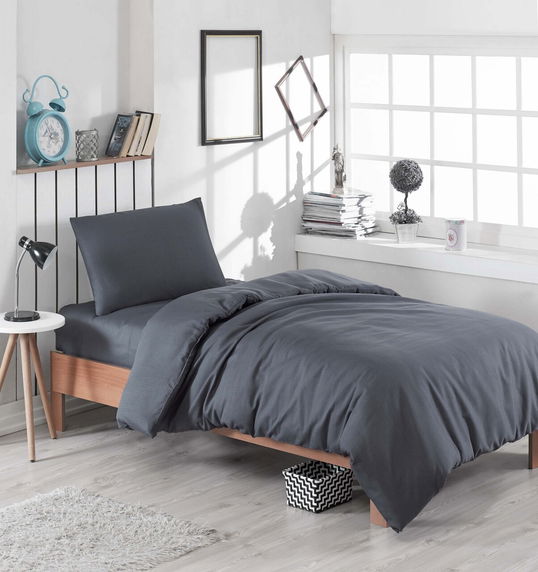 Lenjerie de pat pentru o persoana, Düzboya - Fume, Eponj Home, 65% bumbac/35% poliester