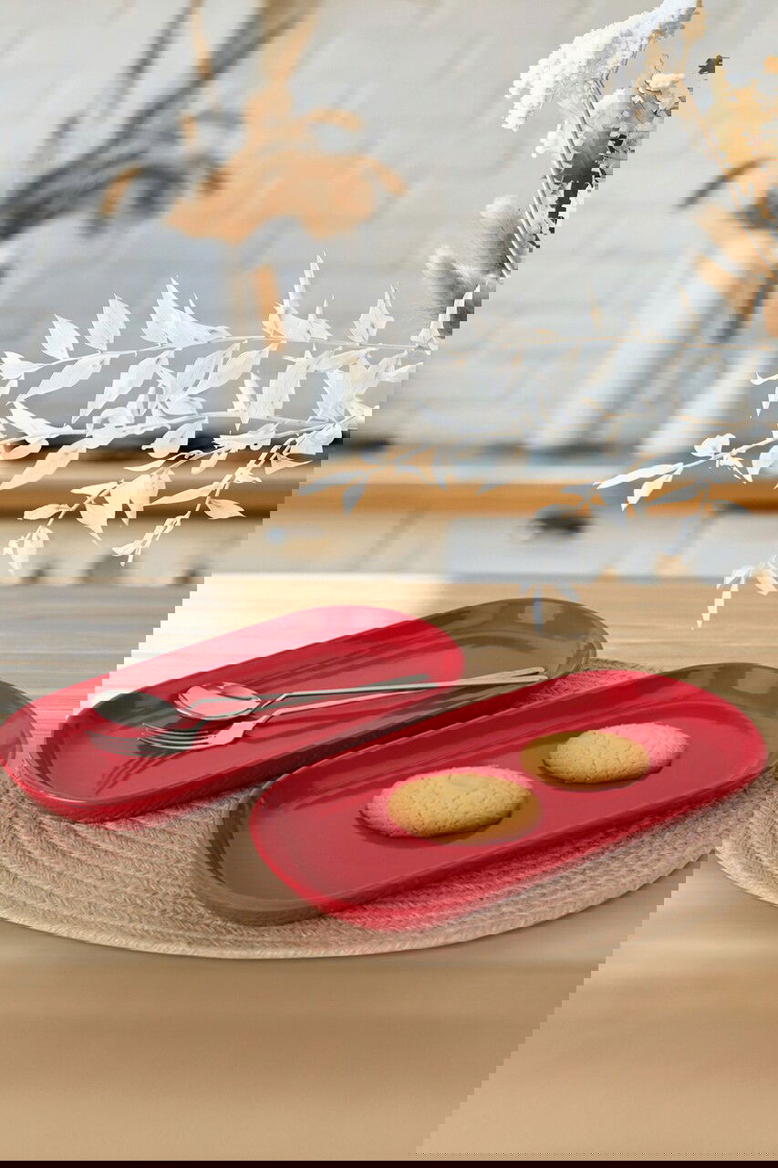 Set platouri servire, Keramika, 275KRM1889, Ceramica , Nu absoarbe apa, Rosu