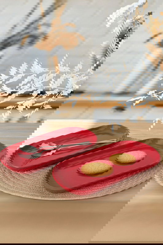 Set platouri servire, Keramika, 275KRM1889, Ceramica , Nu absoarbe apa, Rosu