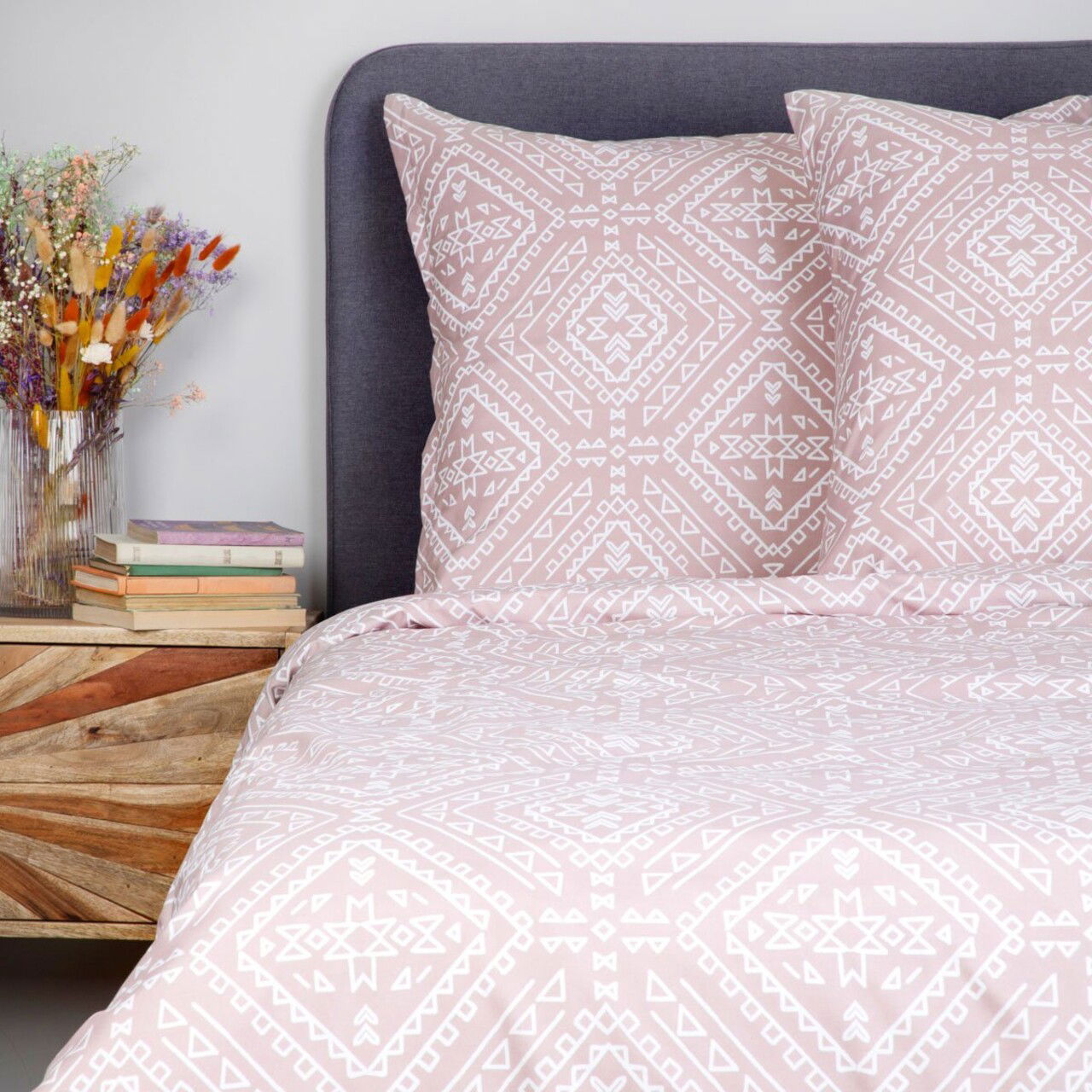 Lenjerie de pat King Size, Lille, Homla, 3 piese, 200x220 cm, microfibra din poliester, roz