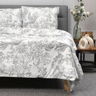 Lenjerie de pat King Size, Morales, Homla, 3 piese, 200x220 cm, bumbac, alb/gri