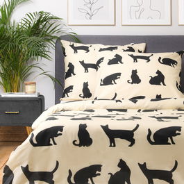 Lenjerie de pat dubla Poes, Homla, 3 piese, 160x200 cm, bumbac, bej/negru