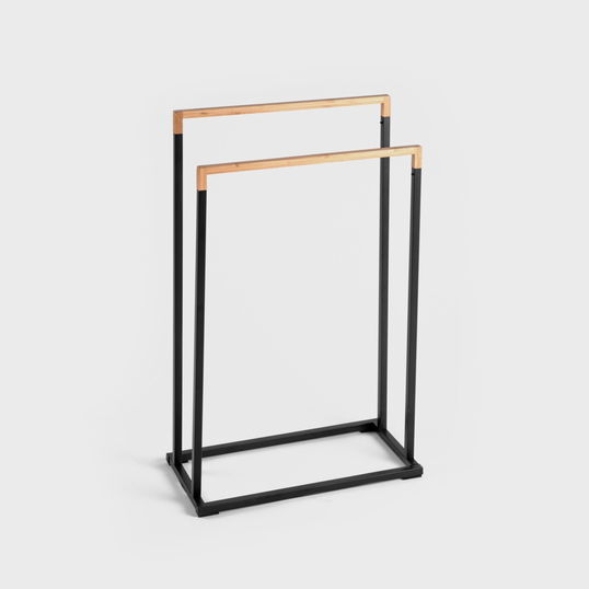 Suport pentru prosoape Coper, Homla, 45x21x76 cm, metal/bambus, negru/natur