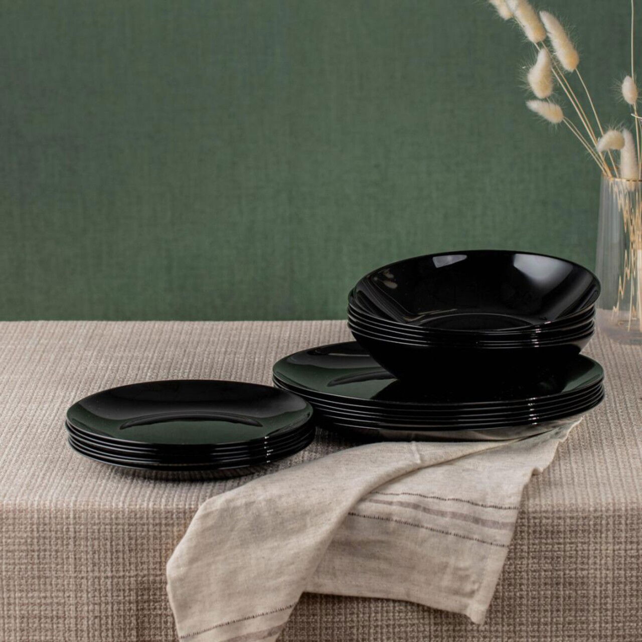 Serviciu de masa 18 piese Capri, Homla, ceramica, negru