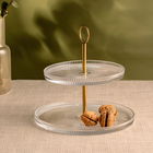 Platou etajat pentru prajituri Lynn, Homla, 19.5/23x25 cm, sticla/inox, auriu/transparent