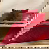 Lenjerie de pat King Size, Agnes, Homla, 3 piese, 200x220 cm, fibre de poliester si bumbac, visiniu