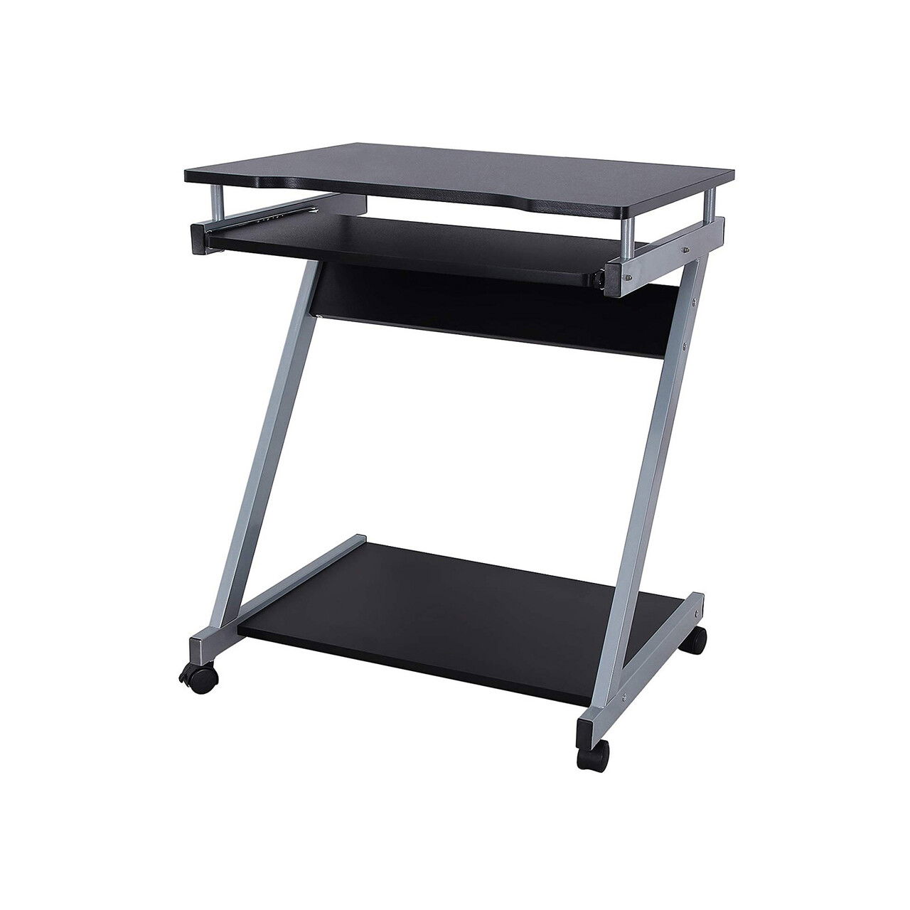 Birou mobil cu suport tastatura, Z-Shaped Vasagle, 60x48x73 cm, PAL/otel, negru