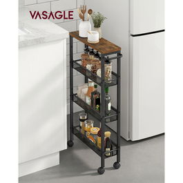 Carucior ingust cu 4 rafturi si roti, Vasagle, 45.4x13x77 cm, PAL/ote, negru