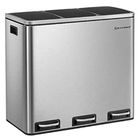 Cos de reciclare cu 3 compartimente, Songmics, 3 x 18 L, 61x31.5x56 cm, inox/polipropilena, argintiu