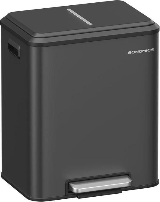 Cos de gunoi pentru sortare 2 x 15 L, Songmics, 41.7x33.2x49.4 cm, otel/polipropilena, negru cerneala