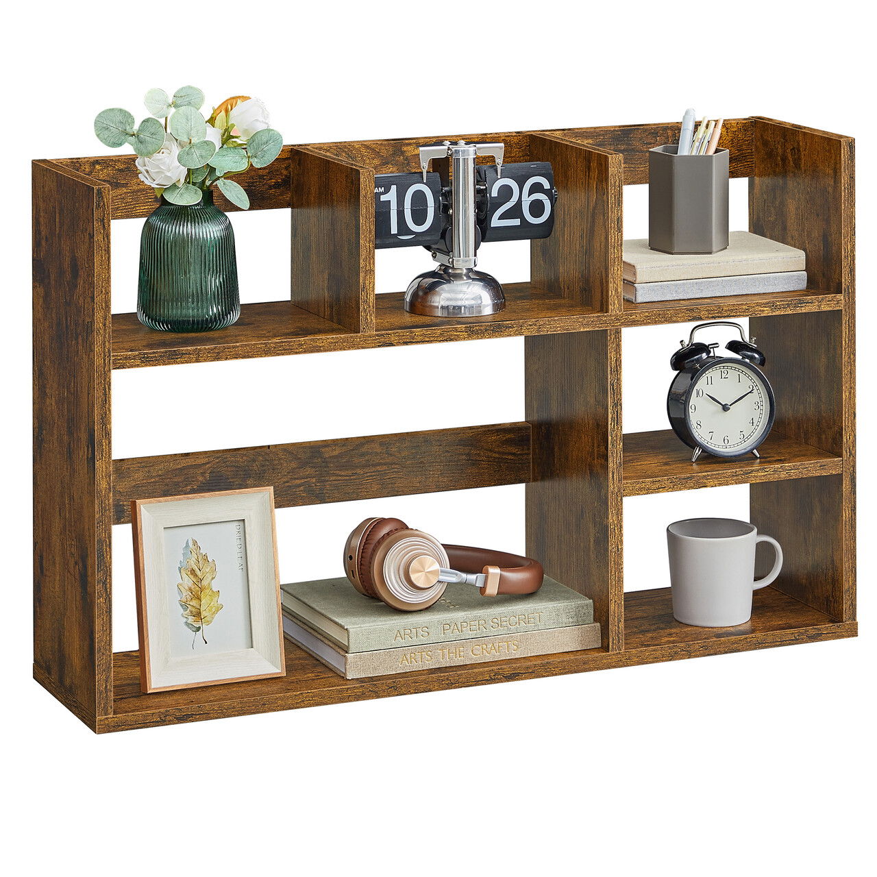 Corp biblioteca / raft de organizare birou si bucatarie, Vasagle, 80x20x50 cm, PAL, maro rustic