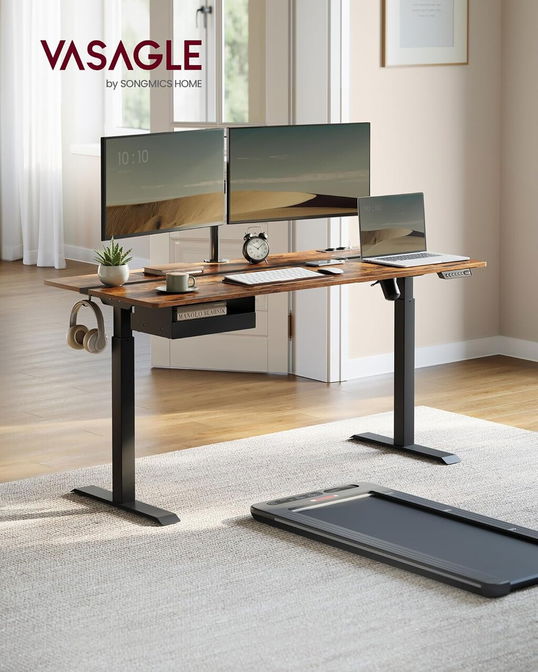 Birou electric cu inaltime ajustabila, Vasagle, 160x70x72-120 cm, PAL/otel, maro rustic
