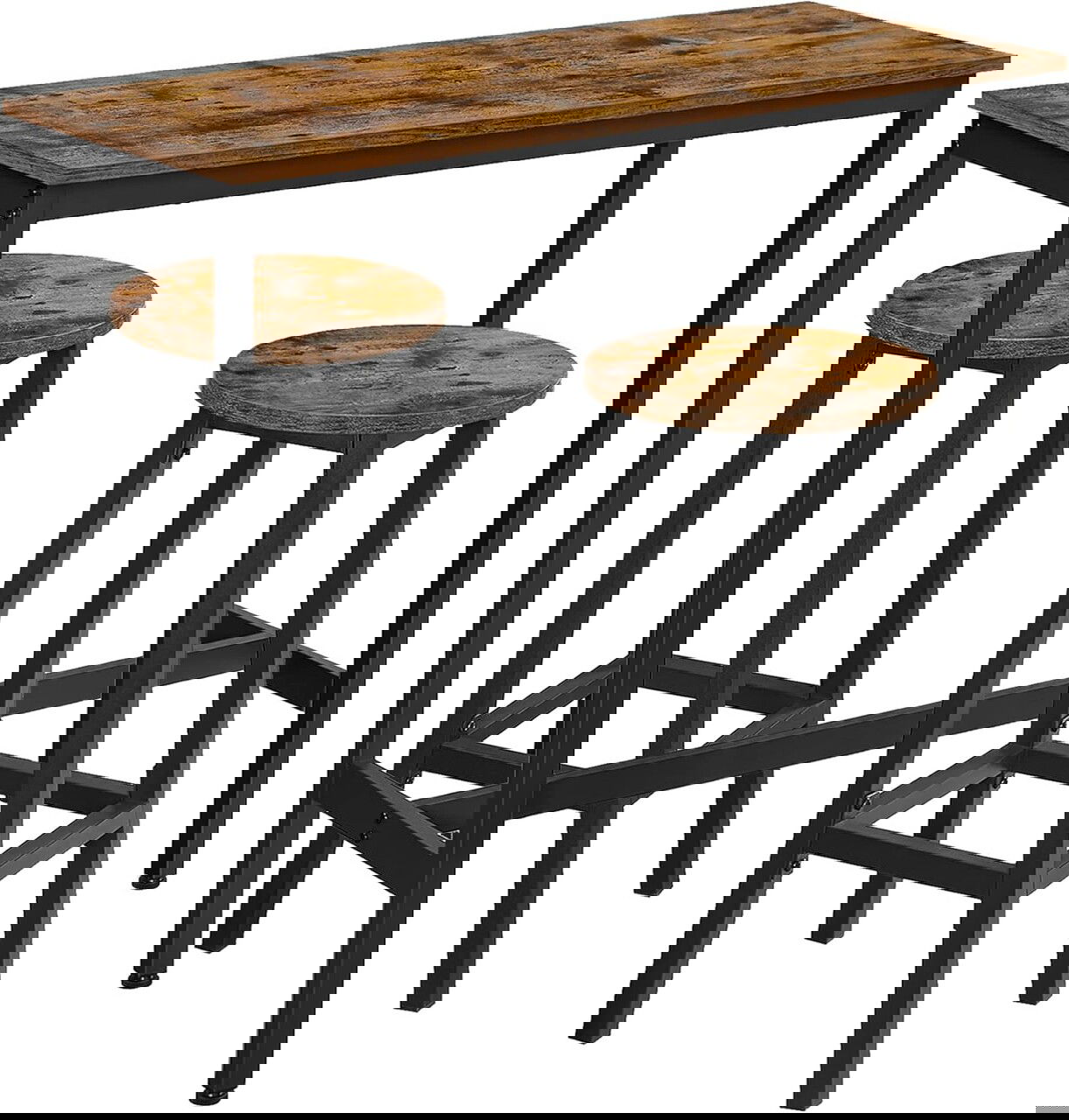 Set masa de bar si 2 scaune, Vasagle, 100x40x90 cm / 32x32x65 cm, PAL/otel, maro rustic