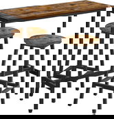 Set masa de bar si 2 scaune, Vasagle, 100x40x90 cm / 32x32x65 cm, PAL/otel, maro rustic