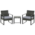 Set de mobilier de grădină Outsunny din ratan pentru 2 persoane, Set de mobilier de balcon din poliratan, Set de mobilier de balcon cu pernuțe, Grădină Gri | Aosom Romania