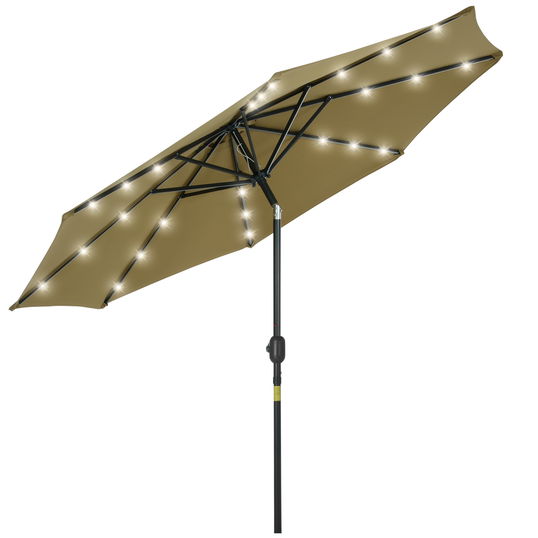 Outsunny Parasol octogonal inclinabil Ø 2,7 x 2,4 m luminos solar 24 LED-uri poliester cu densitate mare de 180 g/m² maro | Aosom Romania