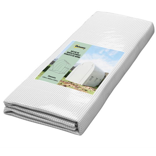 Outsunny Pânză de Schimb Seră Tunel 6 m², pânză PE Anti-UV impermeabilă 6 ferestre + Ușă Înfășurabilă cu Fermoar Alb | Aosom Romania